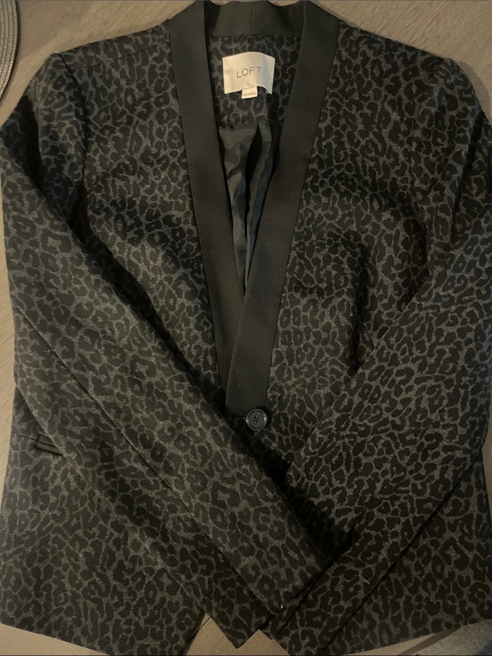 LOFT Black Leopard Jacquard Single-Button Blazer